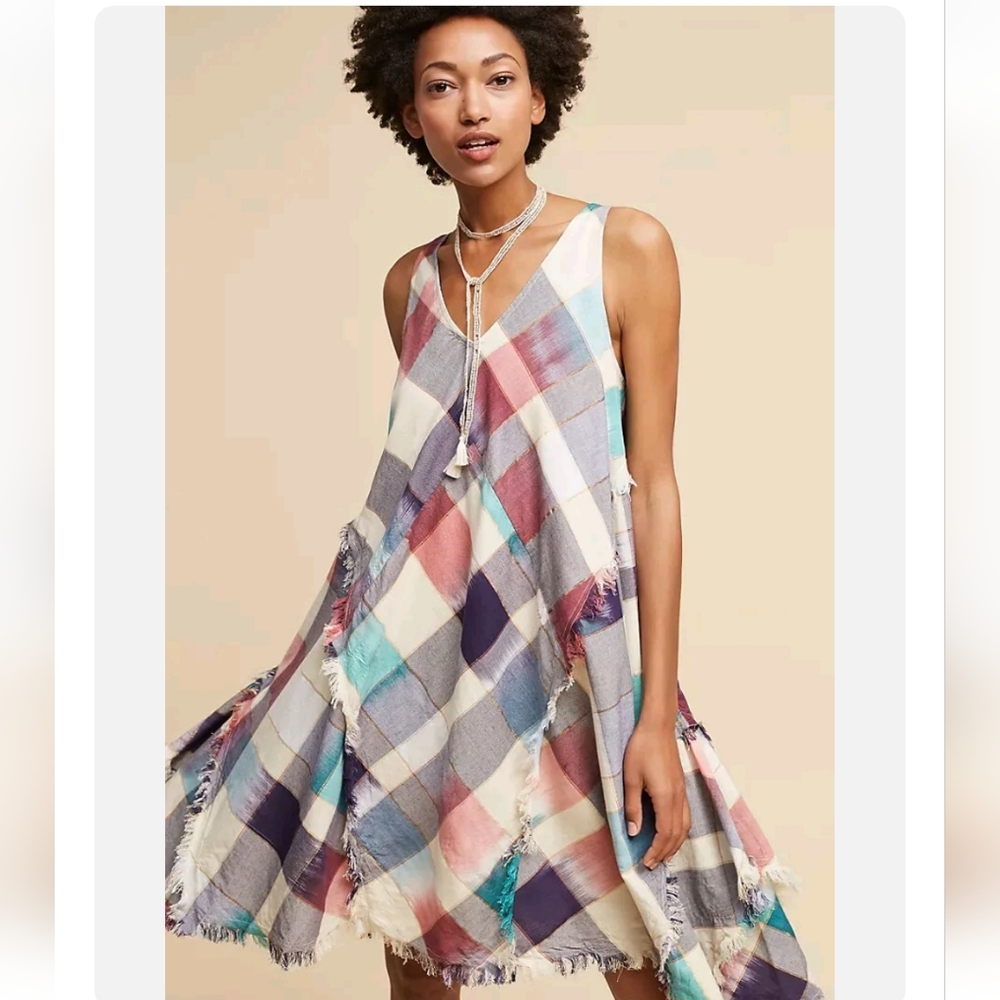 Maeve Colorful Plaid Asymmetrical Dress